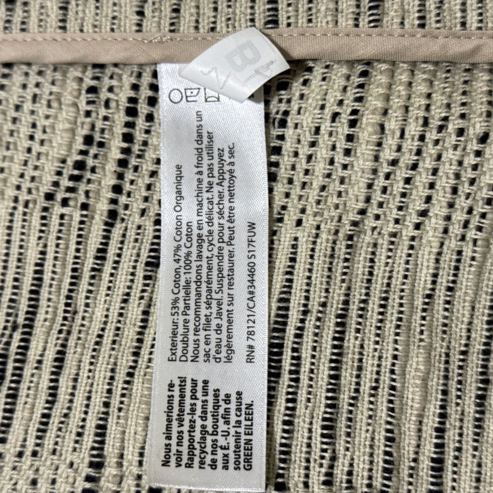 Eileen Fisher Open Front Jacket Size S Cotton Natural Beige Black Textured - Picture 6 of 10